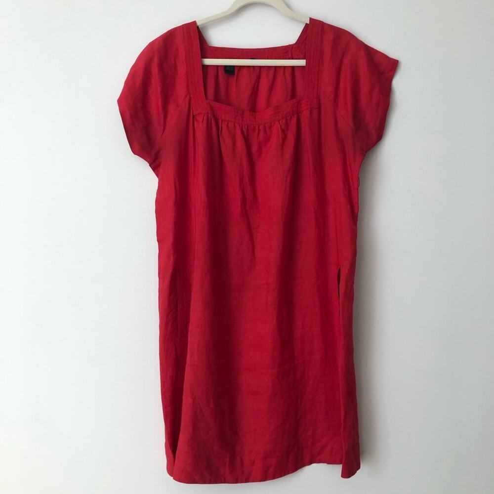 MNG Casual Sportswear Linen Cherry Red Shirt Square Neck Dress Women’s Size M/L